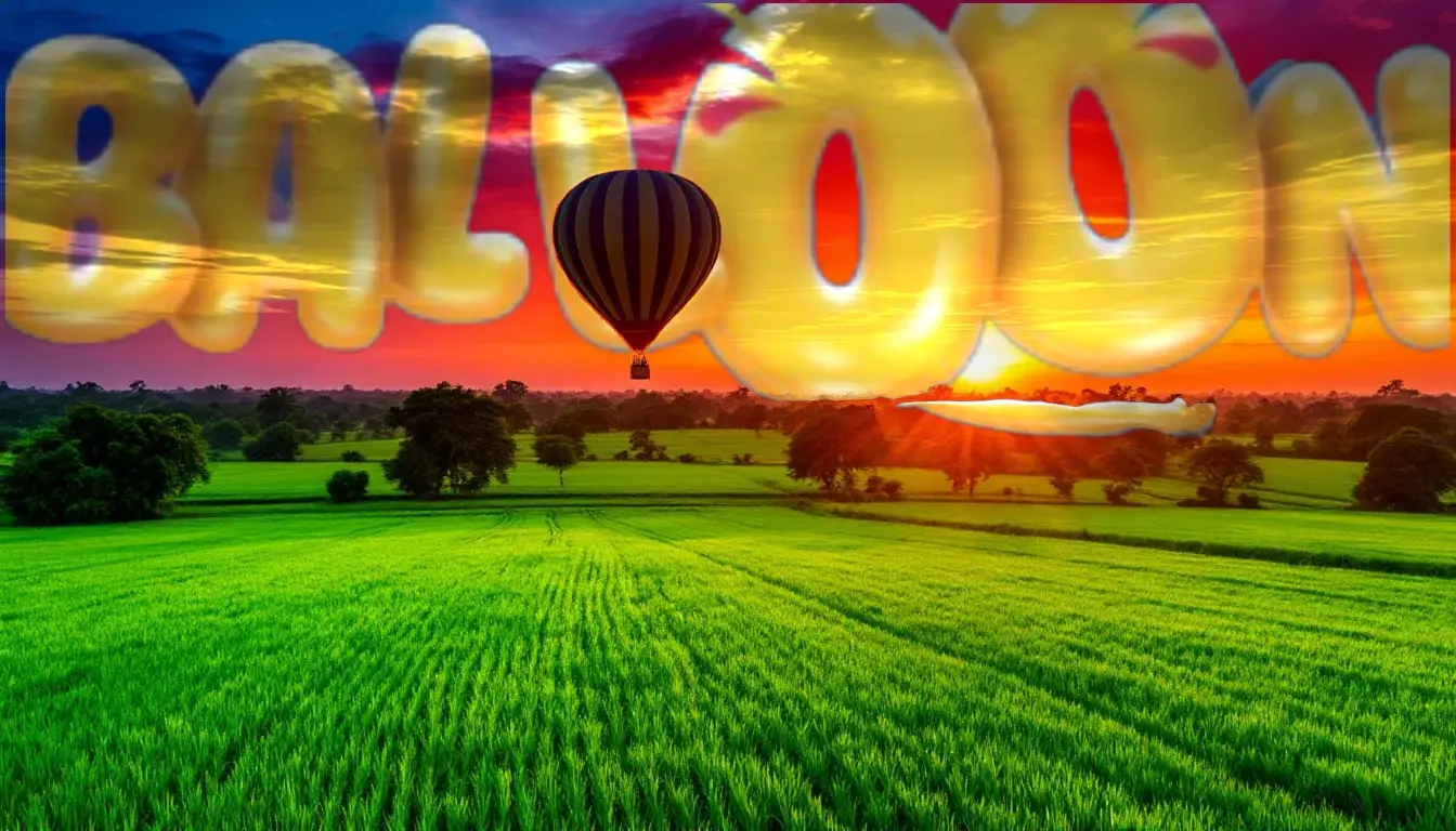 Balloon soaring over colorful landscape