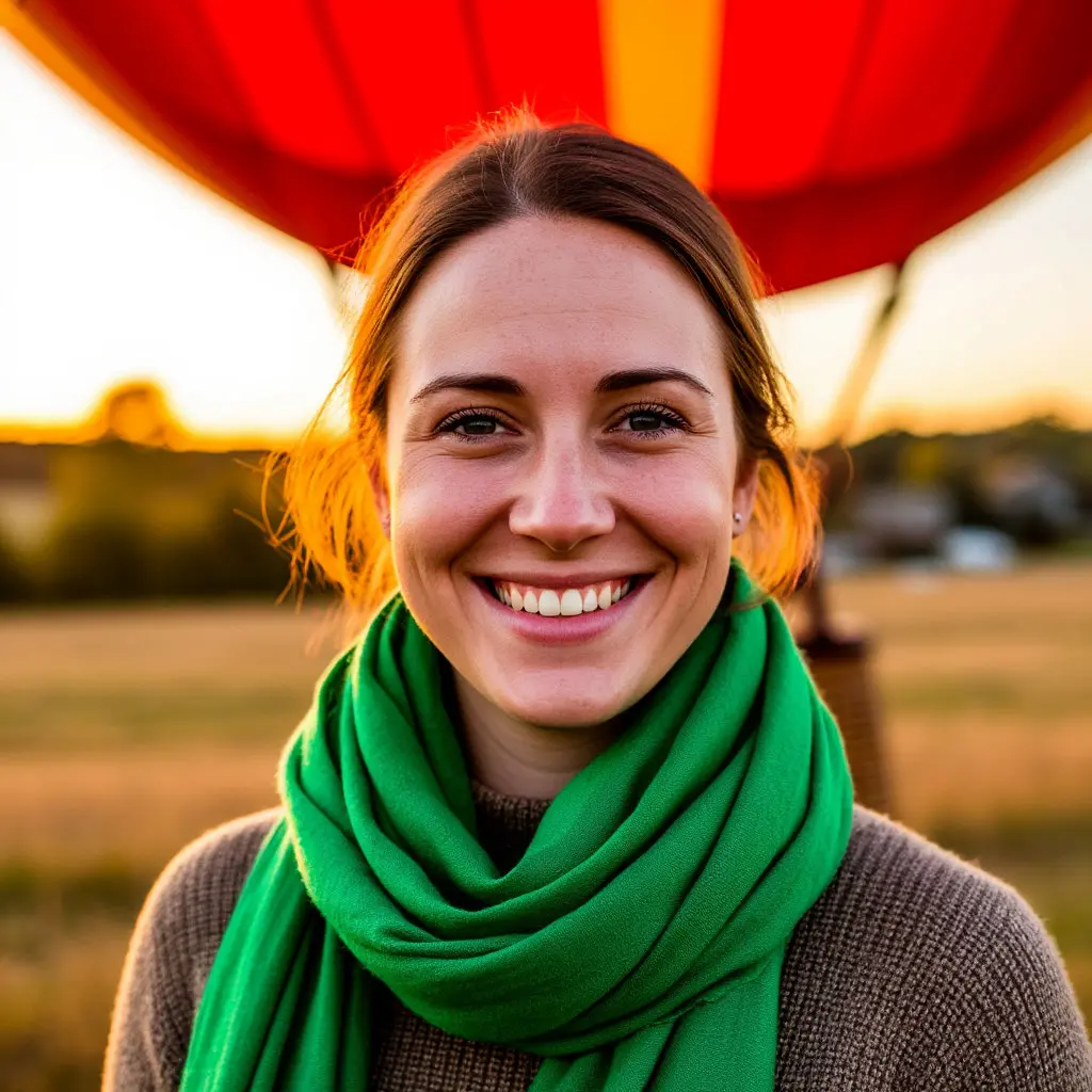 Family in balloon at sunrise