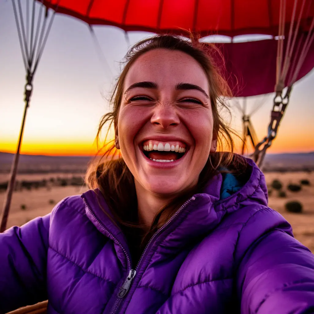 Friends in balloon at dusk