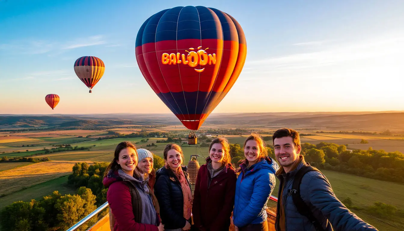 Team enjoying a balloon flight
