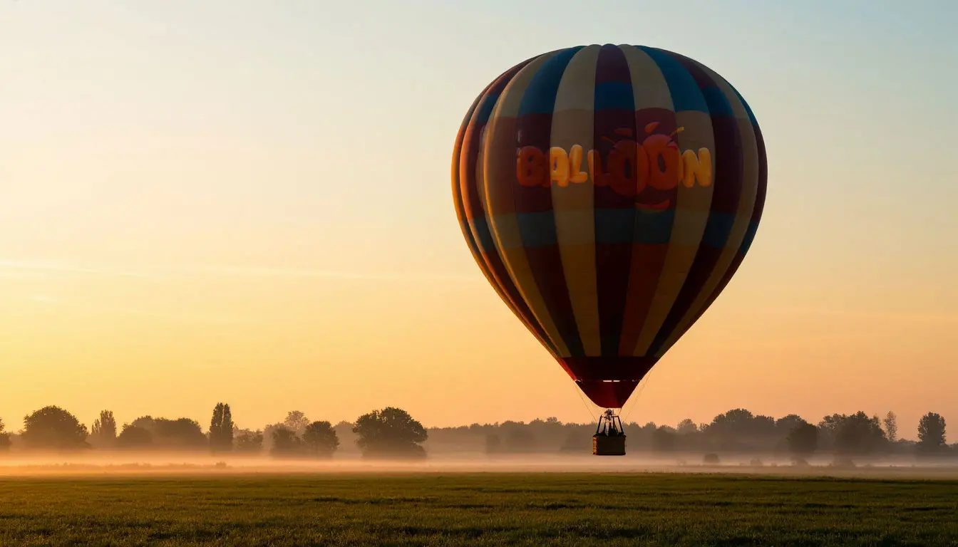 Calm morning with hot air balloon and clear sky