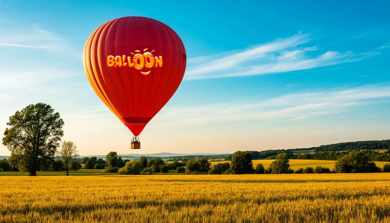 Balloon floating over serene landscape