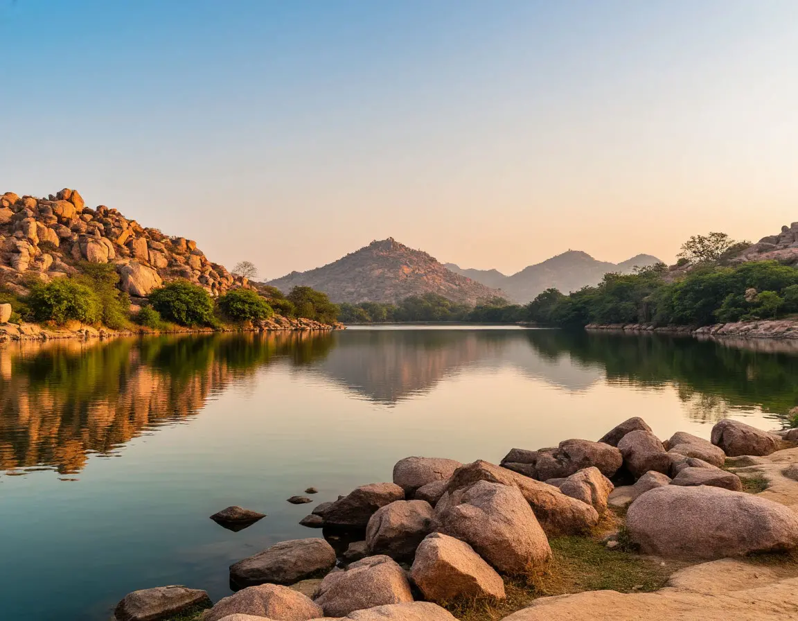 Lakes and boulder fields in gentle light