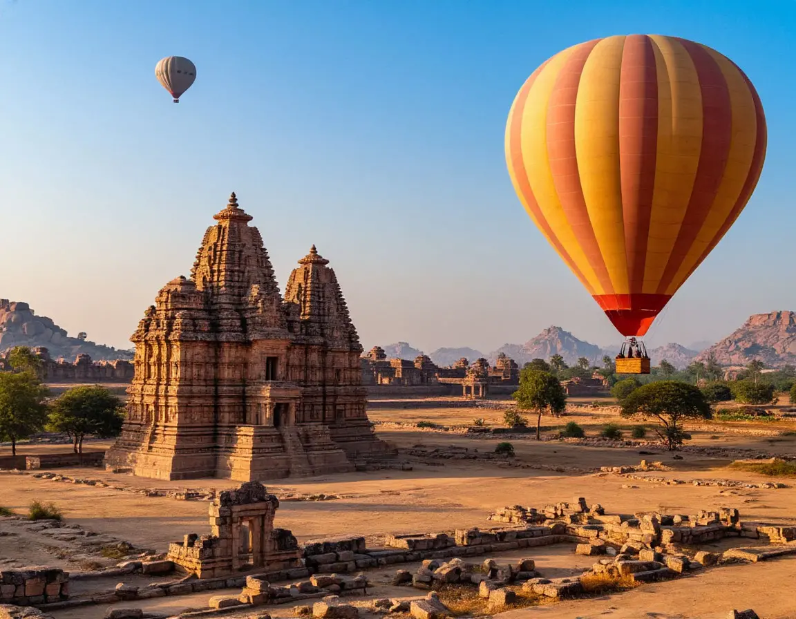Balloon over ancient ruins